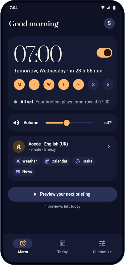 The Alarm tab