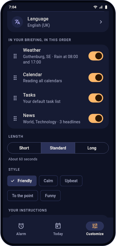 Customize your briefing