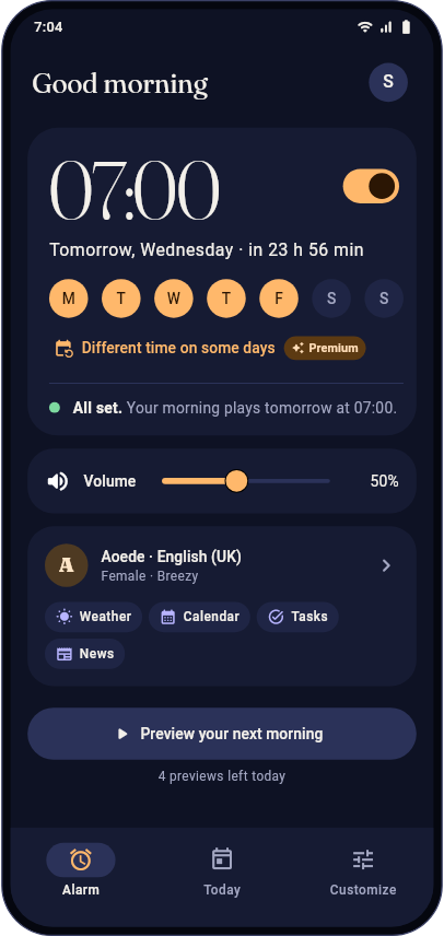 The Alarm tab
